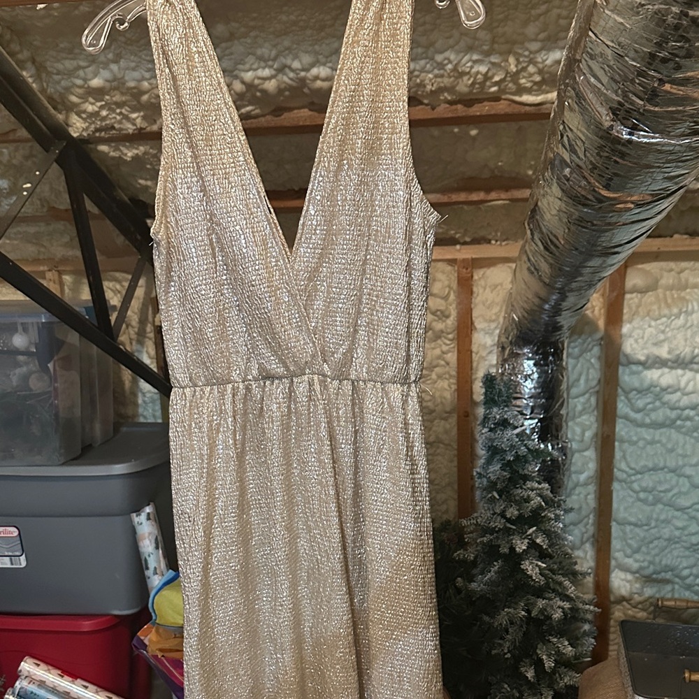 Lulu's Shimmering Gold Backless Dress